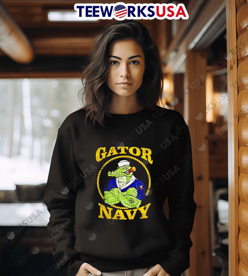 Gator Navy mascot smokes a cigar retro - Adult & Kids T-Shirts, Sweatshirts & Hoodies apparel design preview 6