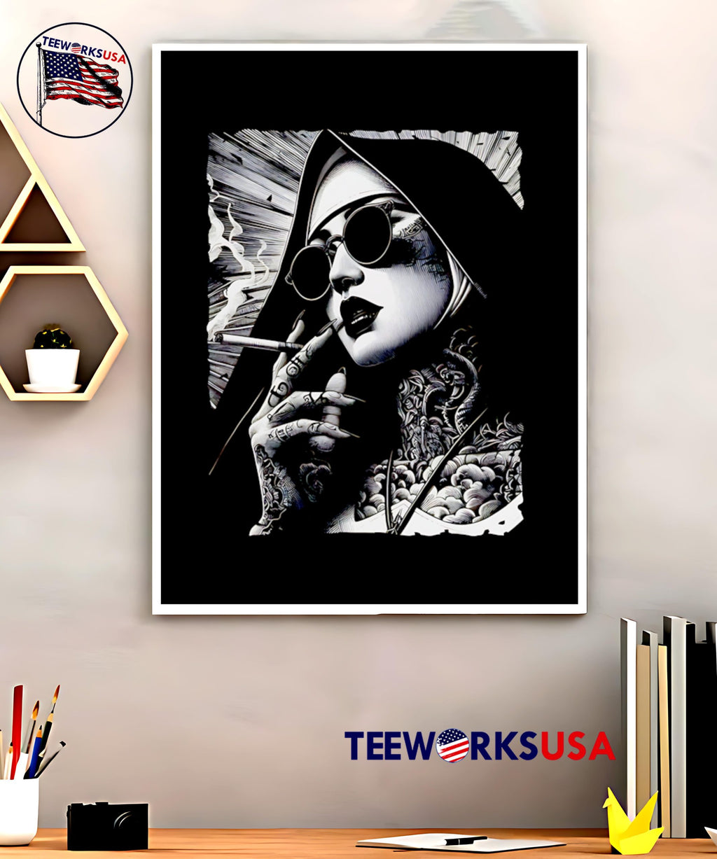 Nun Satan Baphomet Gothic Smoking - Adult & Kids T-Shirts, Sweatshirts & Hoodies apparel design preview 5
