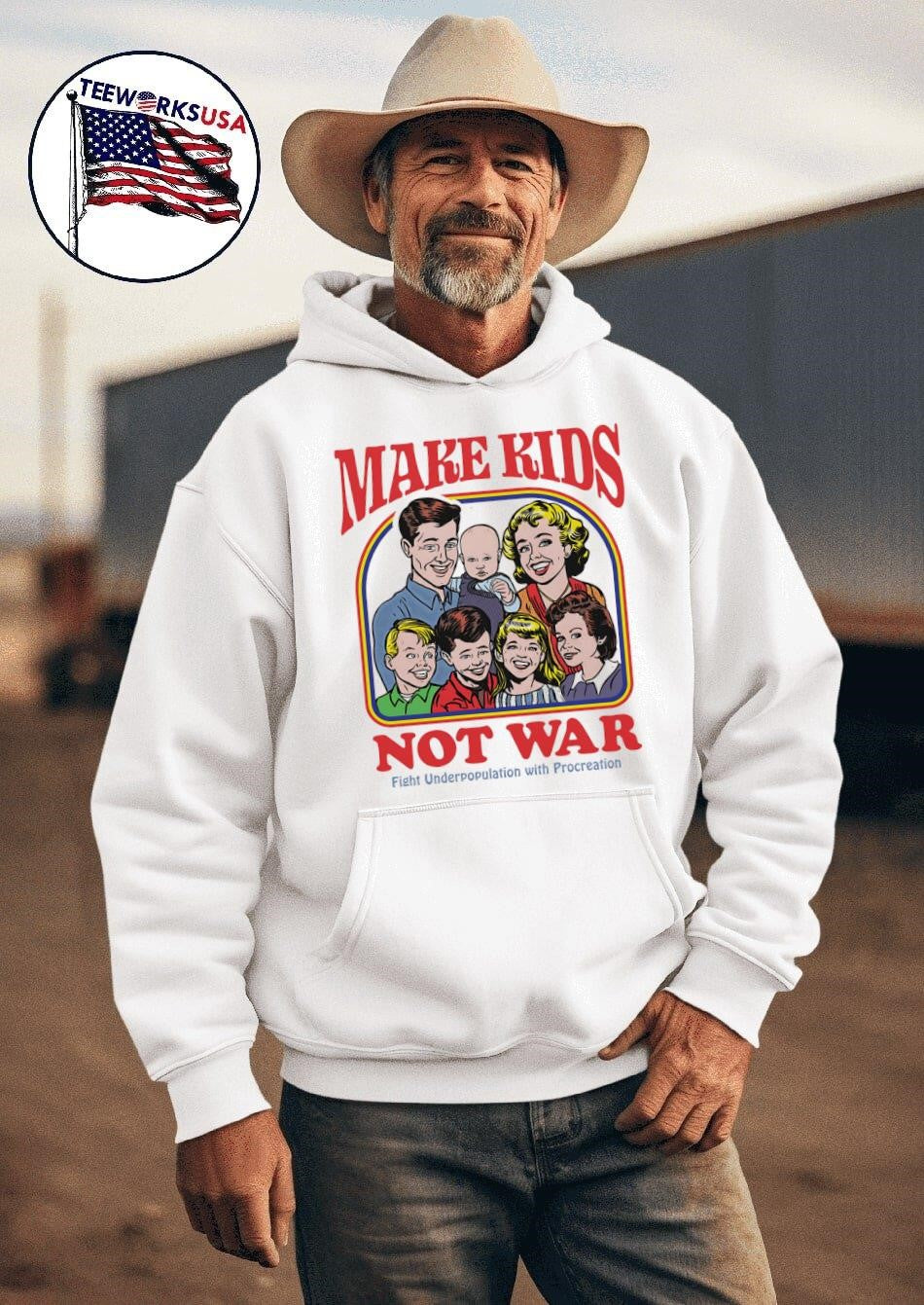 Make kids not war fight underpopulation with - Adult & Kids T-Shirts, Sweatshirts & Hoodies apparel design preview 2