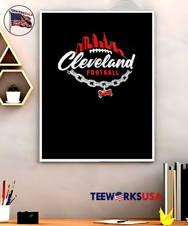 Cleveland Football City Skyline and Dog Bone Chain - Adult & Kids T-Shirts, Sweatshirts & Hoodies apparel design preview 5