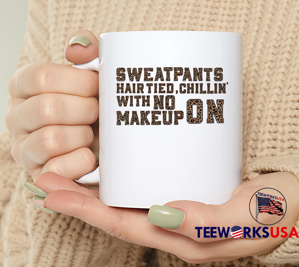 Sweatpants hair tied chillin with no makeup on - Adult & Kids T-Shirts, Sweatshirts & Hoodies apparel design preview 6