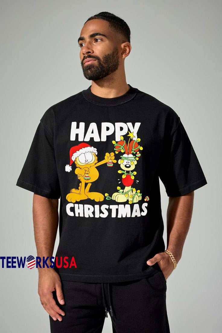 Funny The Fat Cat Odie Happy Christmas - Adult & Kids T-Shirts, Sweatshirts & Hoodies apparel design preview 3