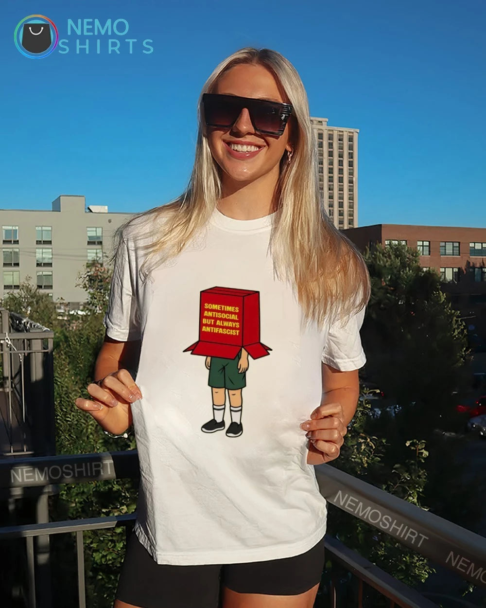 Sometimes Antisocial but Always Antifascist Box Head - Adult & Kids T-Shirts, Sweatshirts & Hoodies apparel design preview 6