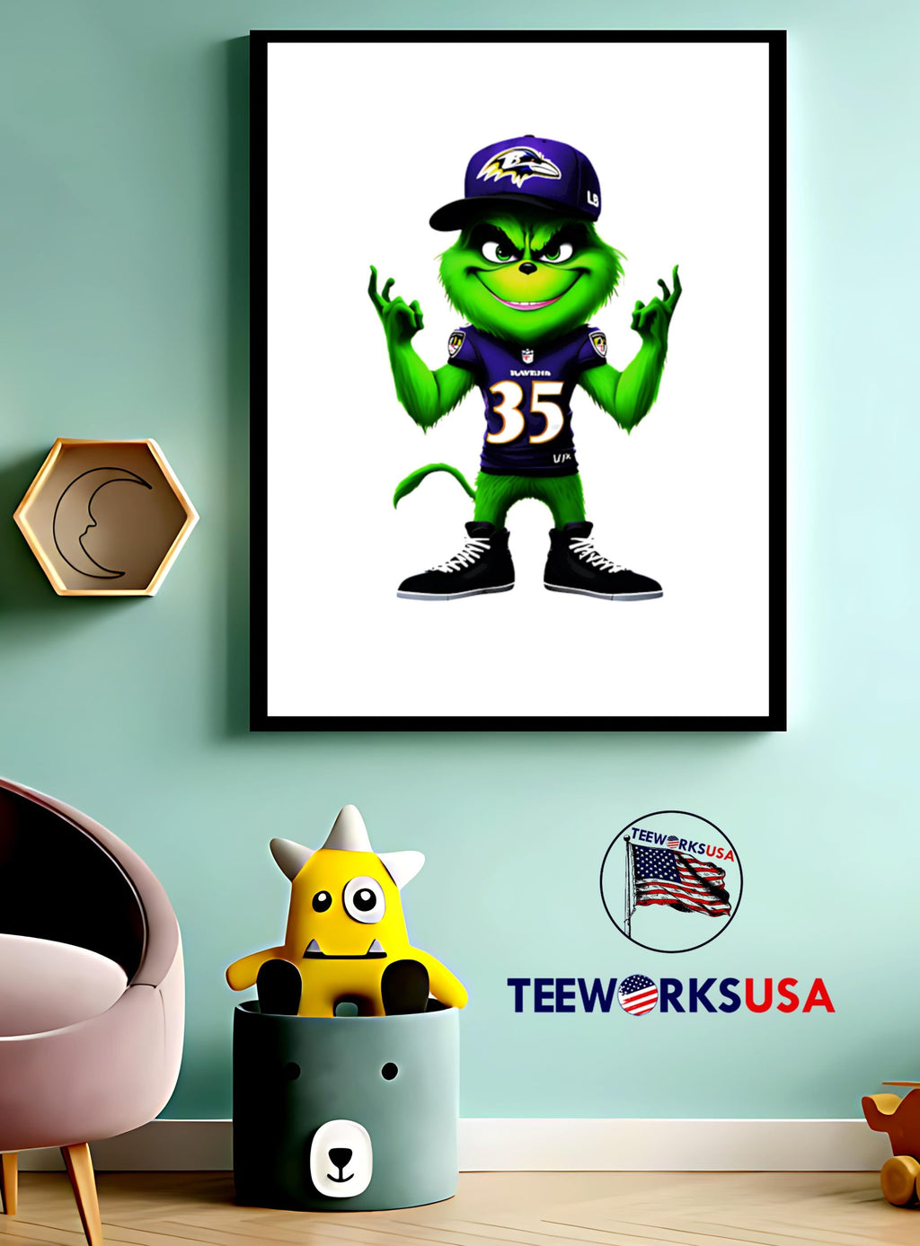 Grinch 35 Michael Rigerman Baltimore Ravens - Adult & Kids T-Shirts, Sweatshirts & Hoodies apparel design preview 4