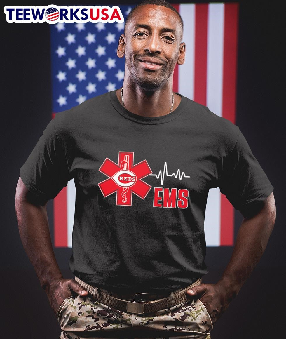 EMS heartbeat Cincinnati Reds logo - Adult & Kids T-Shirts, Sweatshirts & Hoodies apparel design preview 1
