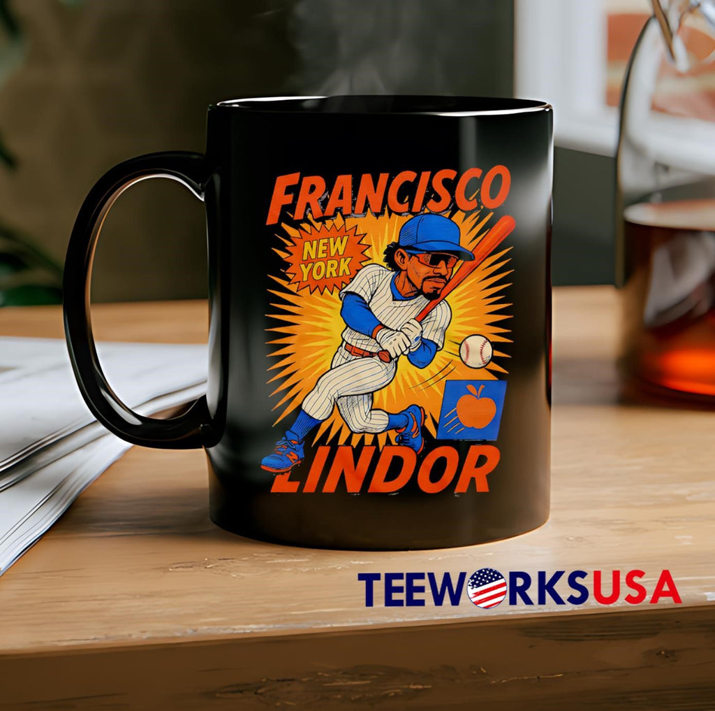 Francisco Lindor New York Mets caricature apple - Adult & Kids T-Shirts, Sweatshirts & Hoodies apparel design preview 2