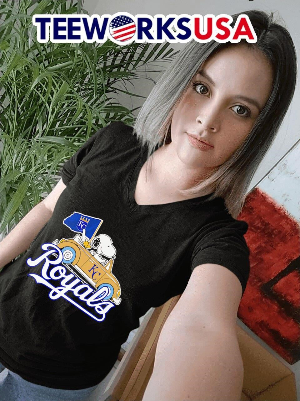 Snoopy and Woodstock driving car Kansas City Royals - Adult & Kids T-Shirts, Sweatshirts & Hoodies apparel design preview 4
