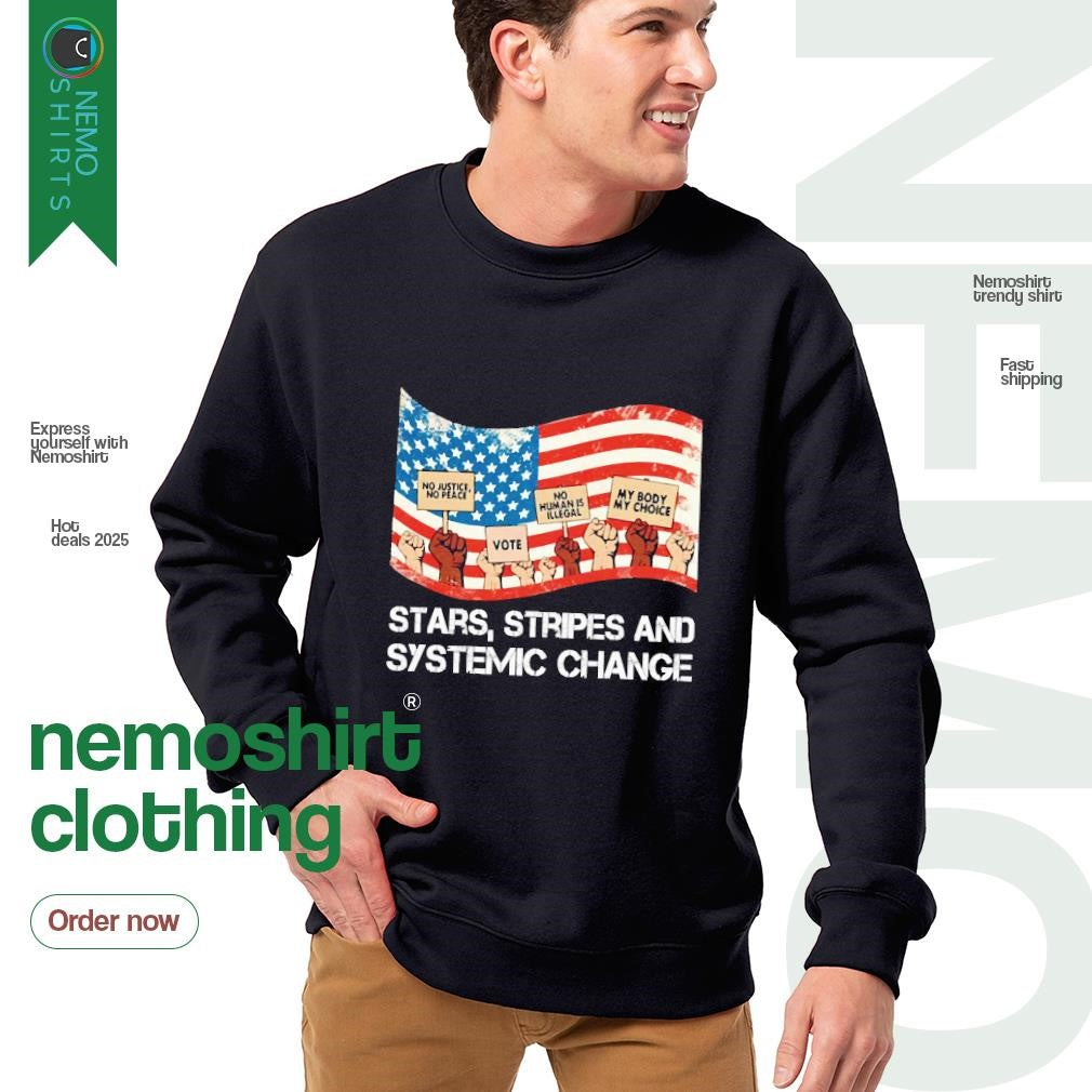 Stars stripes and systemic change American resist - Adult & Kids T-Shirts, Sweatshirts & Hoodies apparel design preview 4