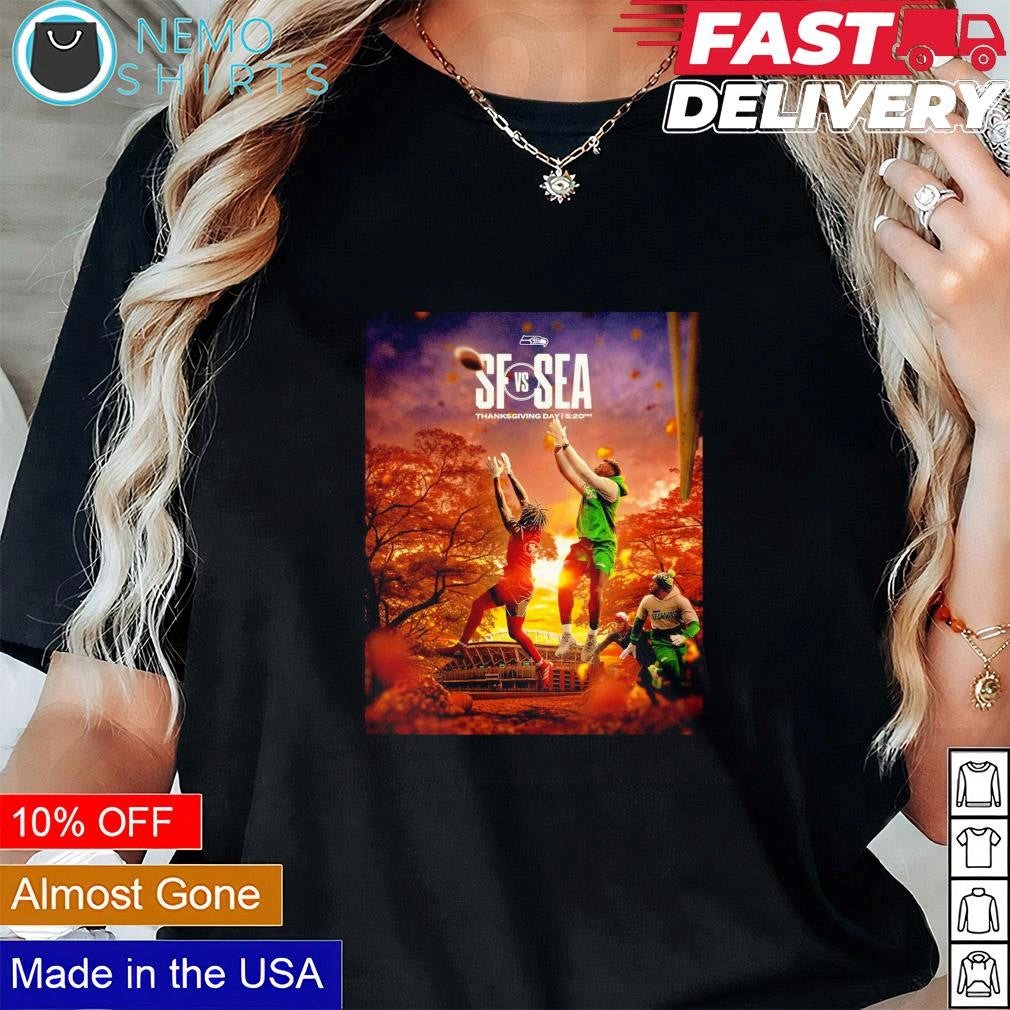 SF 49ers vs Seattle Seahawks Thanksgiving at our - Adult & Kids T-Shirts, Sweatshirts & Hoodies apparel design preview 2