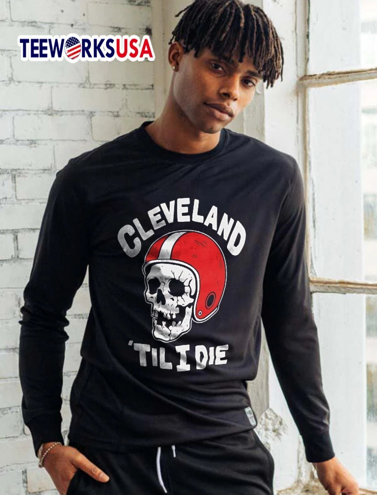 Cleveland Til I Die Skull Wearing Retro Red Striped - Adult & Kids T-Shirts, Sweatshirts & Hoodies apparel design preview 5