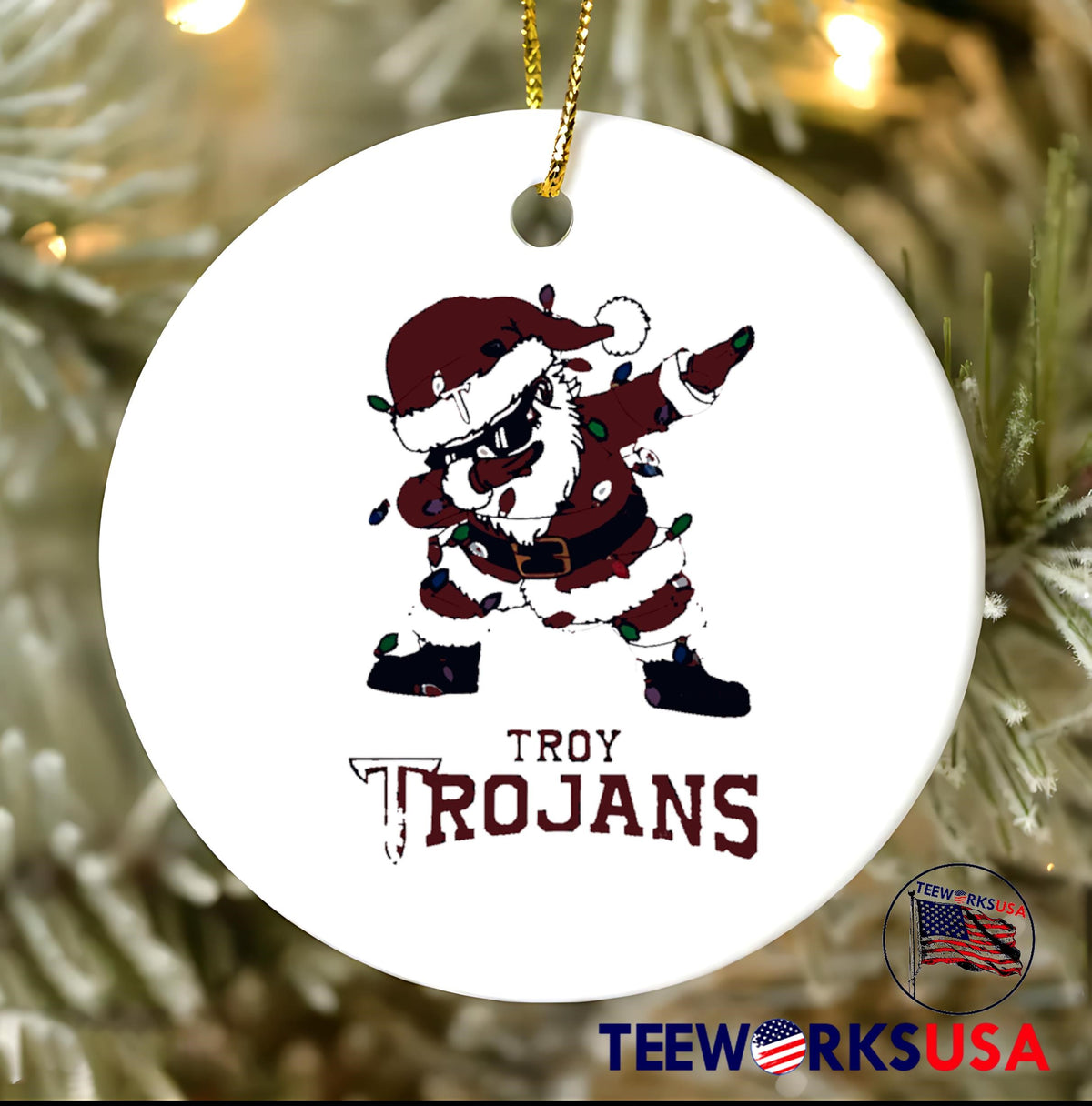 Troy Trojans Dabbing Santa Claus Ugly Christmas Light - Adult & Kids T-Shirts, Sweatshirts & Hoodies apparel design preview 3