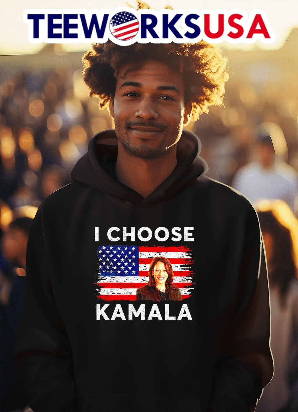 I choose Kamala Harris 2024 American flag retro - Adult & Kids T-Shirts, Sweatshirts & Hoodies apparel design preview 2