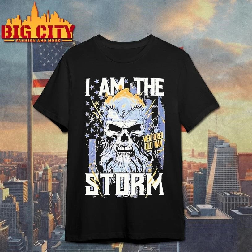 Weathered Old Man I Am The Storm Skull - Adult & Kids T-Shirts, Sweatshirts & Hoodies apparel design preview 1