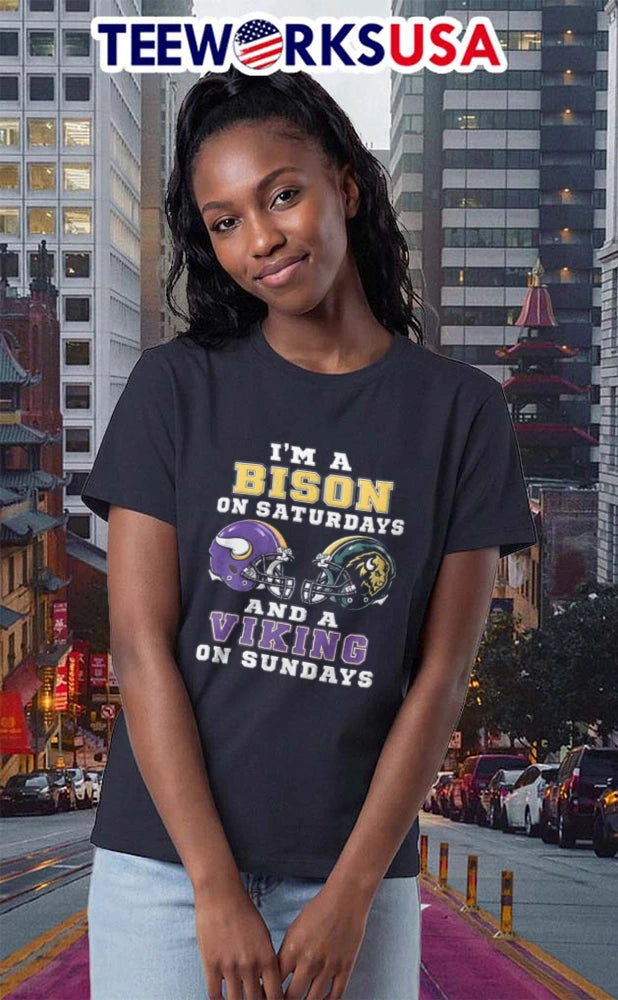 I Am A Bison On Saturdays And Viking Sundays - Adult & Kids T-Shirts, Sweatshirts & Hoodies apparel design preview 2