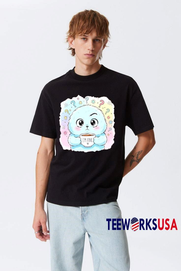 Best I'm Fine Fluffy Monster Coffee cute cartoon - Adult & Kids T-Shirts, Sweatshirts & Hoodies apparel design preview 3