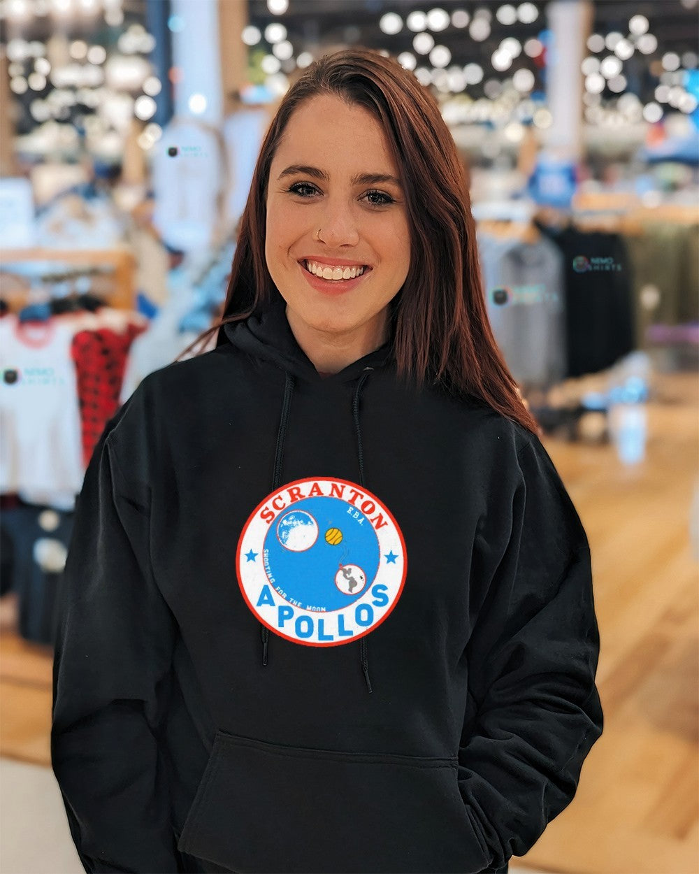 Scranton Apollos basketball shooting for the moon - Adult & Kids T-Shirts, Sweatshirts & Hoodies apparel design preview 3