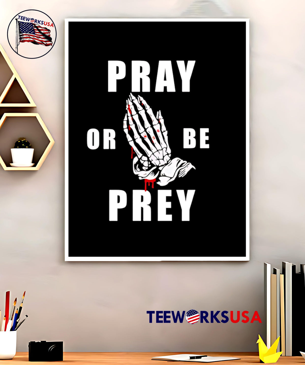 Pray Or Be Prey hand skeleton - Adult & Kids T-Shirts, Sweatshirts & Hoodies apparel design preview 5