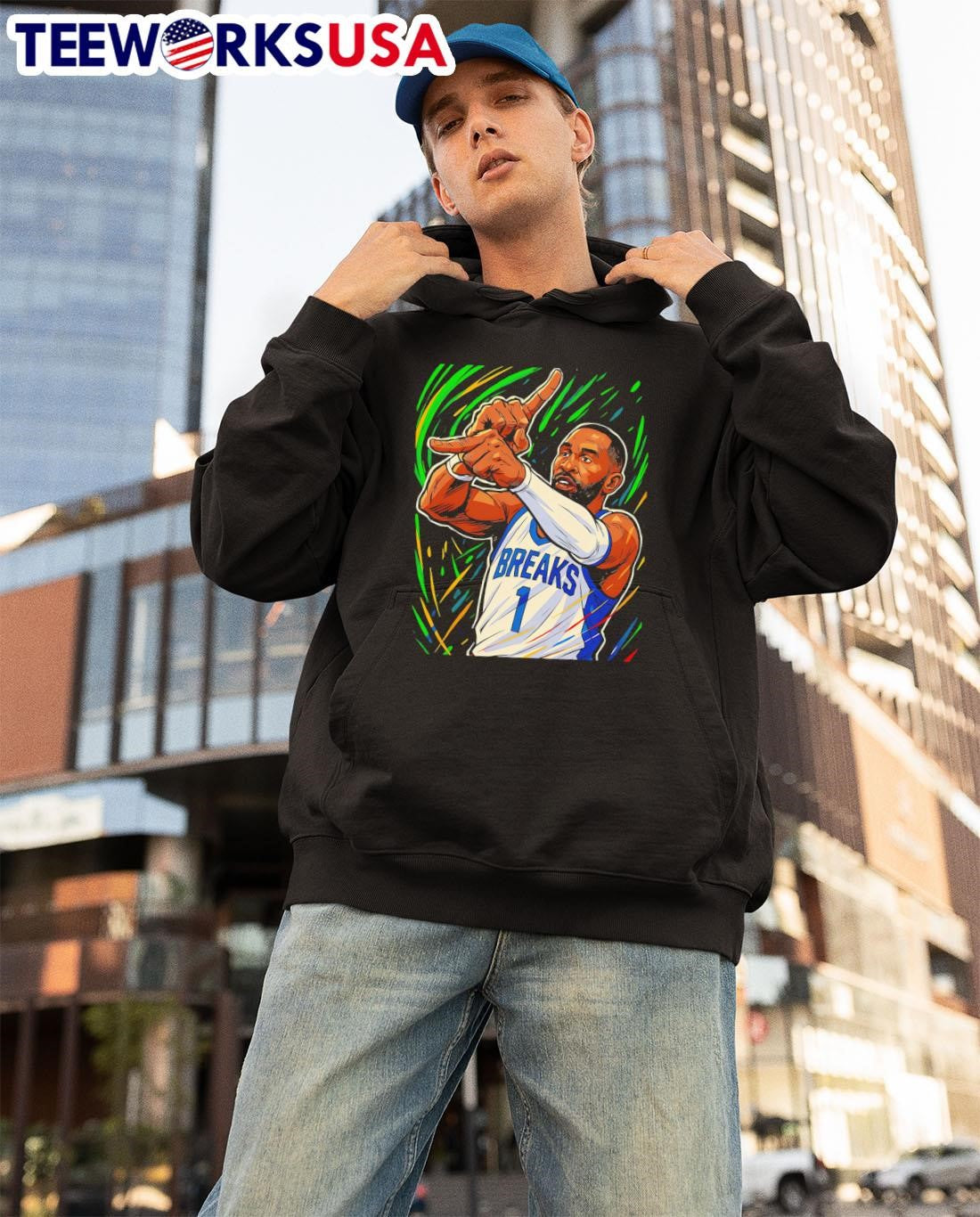 Breaks Number 1 Basketball Player Green Background - Adult & Kids T-Shirts, Sweatshirts & Hoodies apparel design preview 3