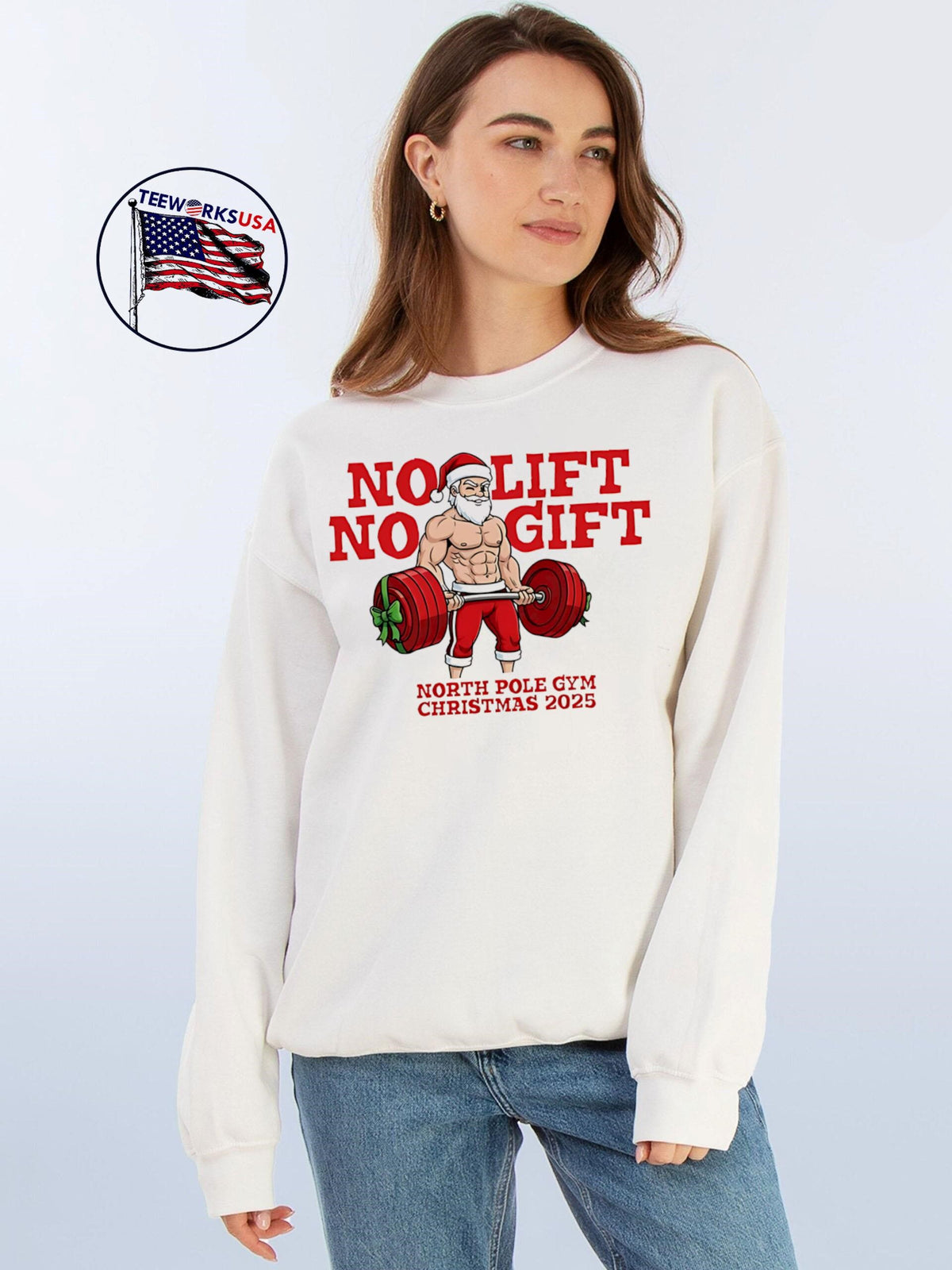 No Lift Gift Gym Santa Christmas - Adult & Kids T-Shirts, Sweatshirts & Hoodies apparel design preview 4