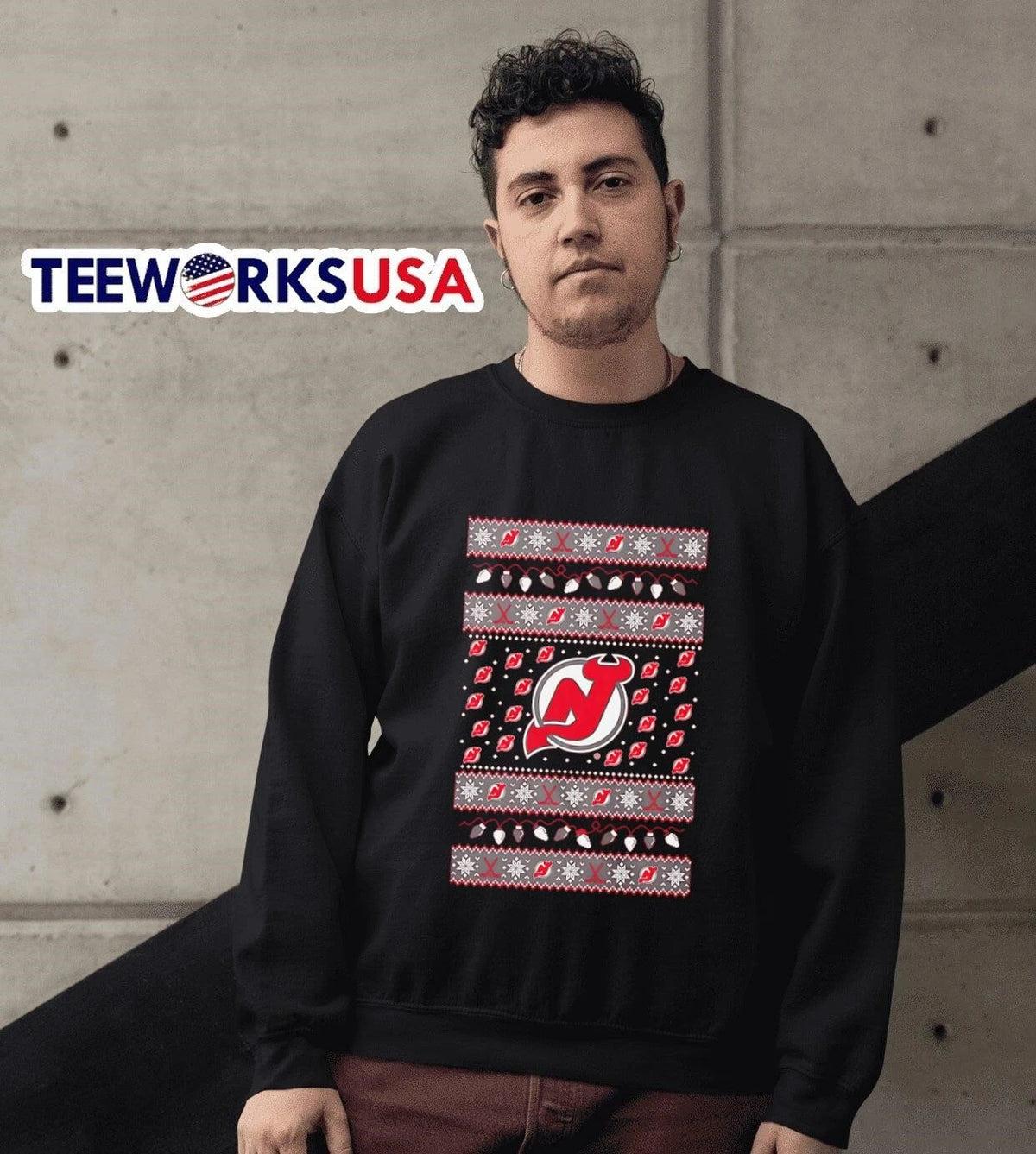 New Jersey Devils Holiday Lights - Adult & Kids T-Shirts, Sweatshirts & Hoodies apparel design preview 6