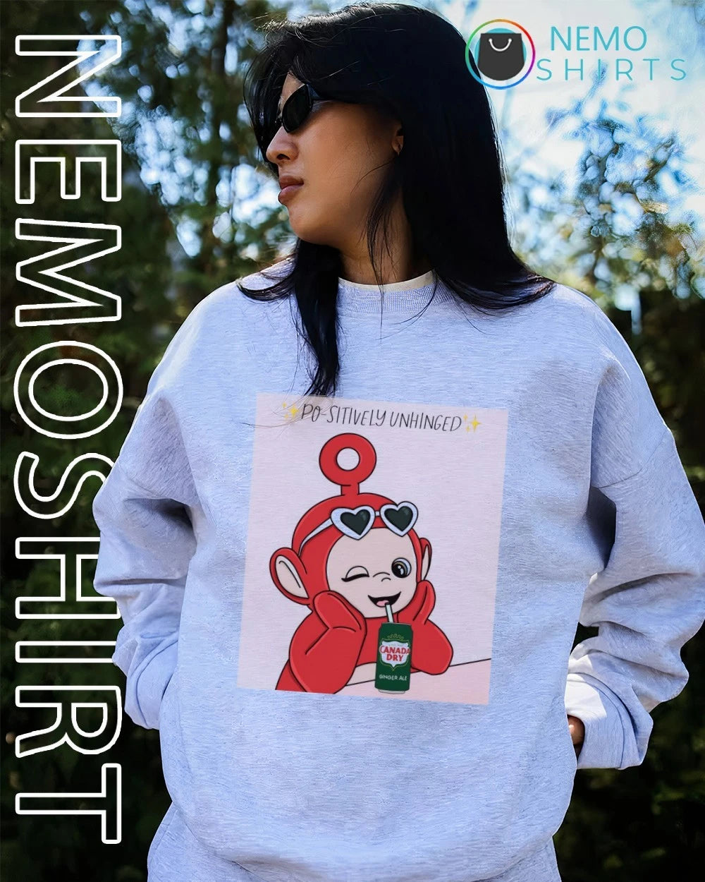 Po-sitively Unhinged Po Teletubby Drinking Canada Dry - Adult & Kids T-Shirts, Sweatshirts & Hoodies apparel design preview 3