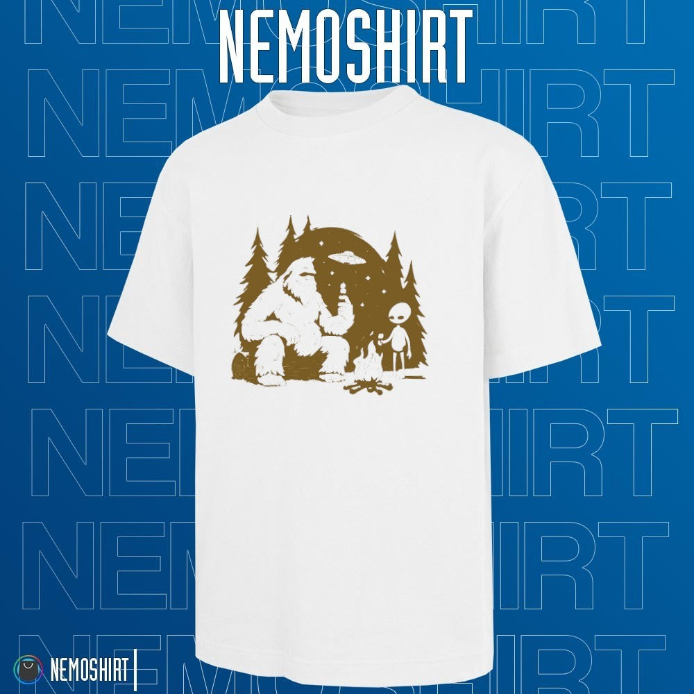 Bigfoot and alien out of this world - Adult & Kids T-Shirts, Sweatshirts & Hoodies apparel design preview 1