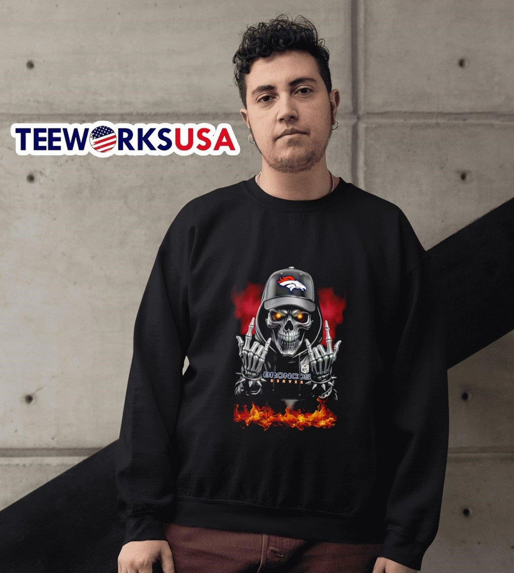 Skeleton with sign of the horns Denver Broncos - Adult & Kids T-Shirts, Sweatshirts & Hoodies apparel design preview 6