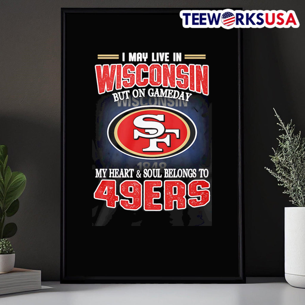 I may live in Wisconsin but on gameday my heart and - Adult & Kids T-Shirts, Sweatshirts & Hoodies apparel design preview 5