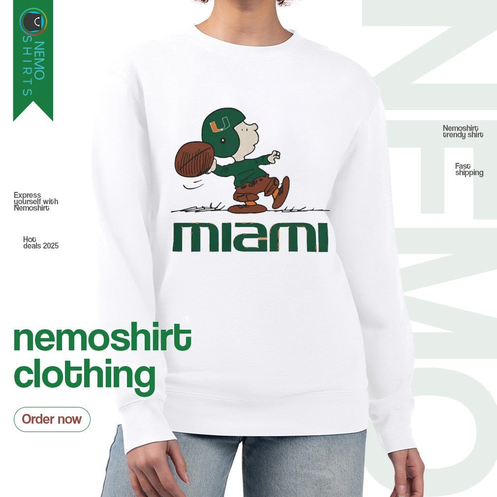 Peanuts Charlie Brown Miami Hurricanes quarterback - Adult & Kids T-Shirts, Sweatshirts & Hoodies apparel design preview 4
