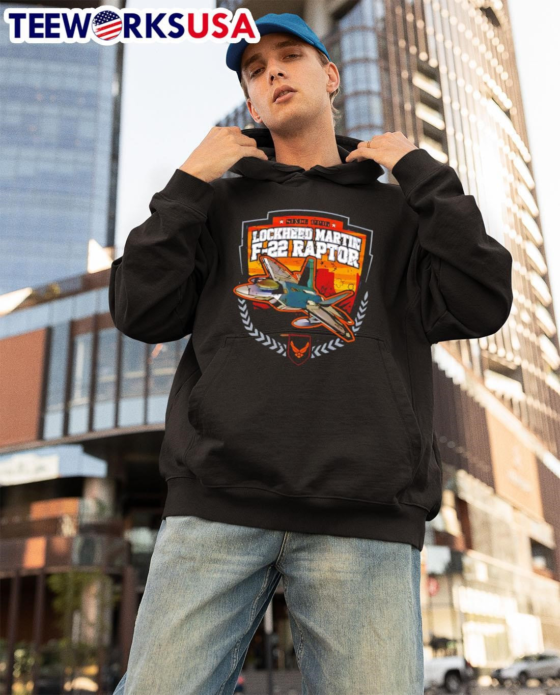 Lockheed Martin F-22 Raptor retro - Adult & Kids T-Shirts, Sweatshirts & Hoodies apparel design preview 3