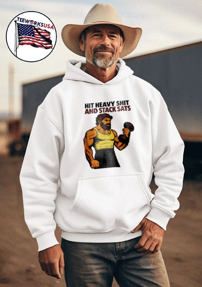 Hit Heavy Shit And Stack Sats Gym - Adult & Kids T-Shirts, Sweatshirts & Hoodies apparel design preview 3