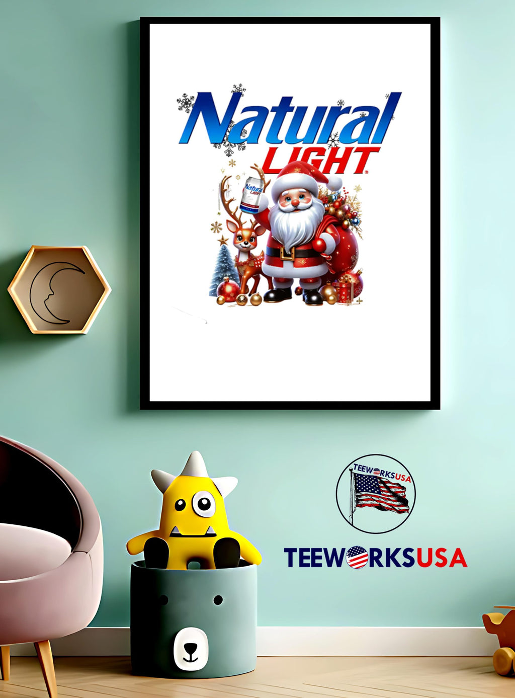 Natural Light beer Santa Claus cartoon christmas - Adult & Kids T-Shirts, Sweatshirts & Hoodies apparel design preview 4