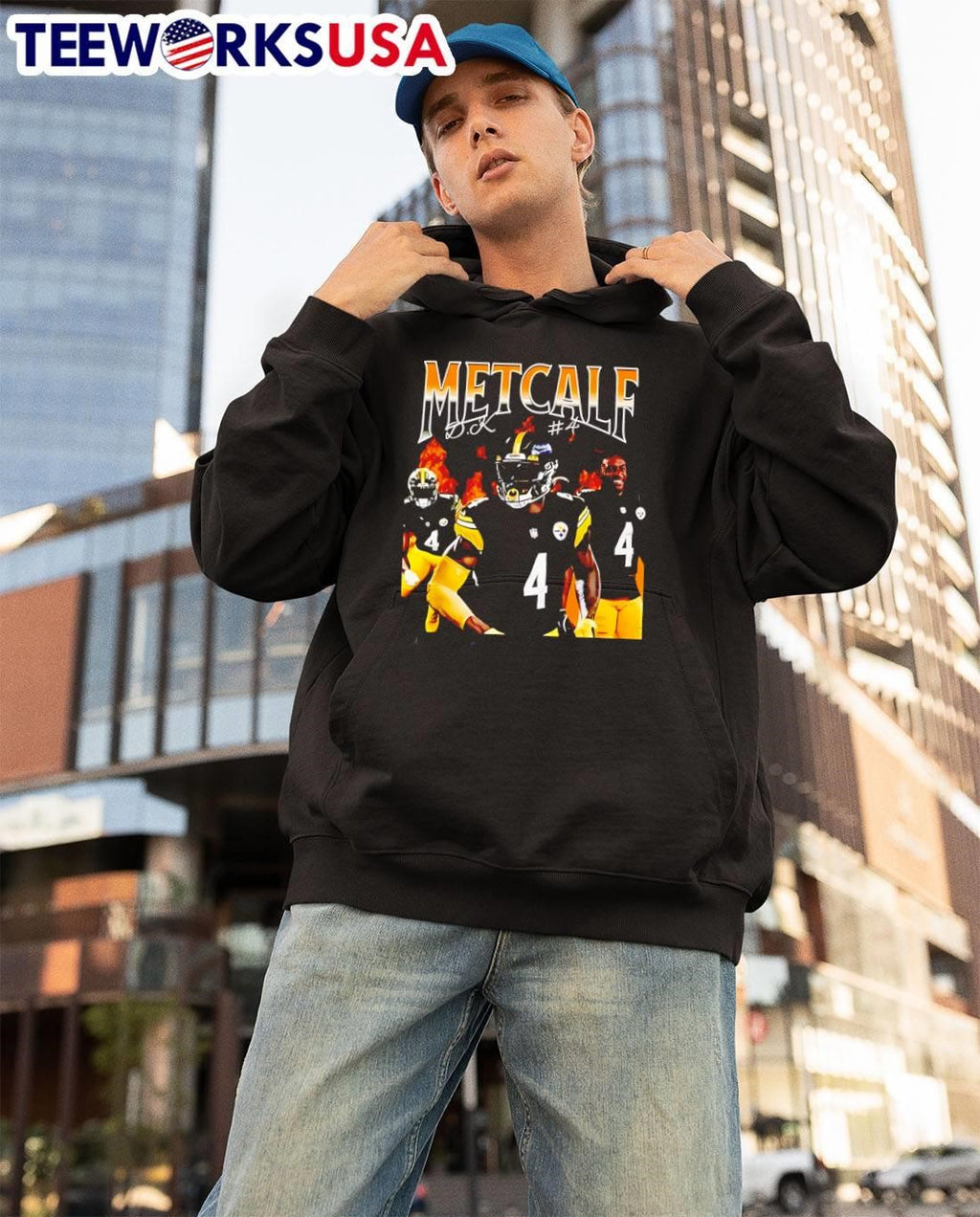 Metcalf D.K. 4 Football Player On Fire - Adult & Kids T-Shirts, Sweatshirts & Hoodies apparel design preview 3