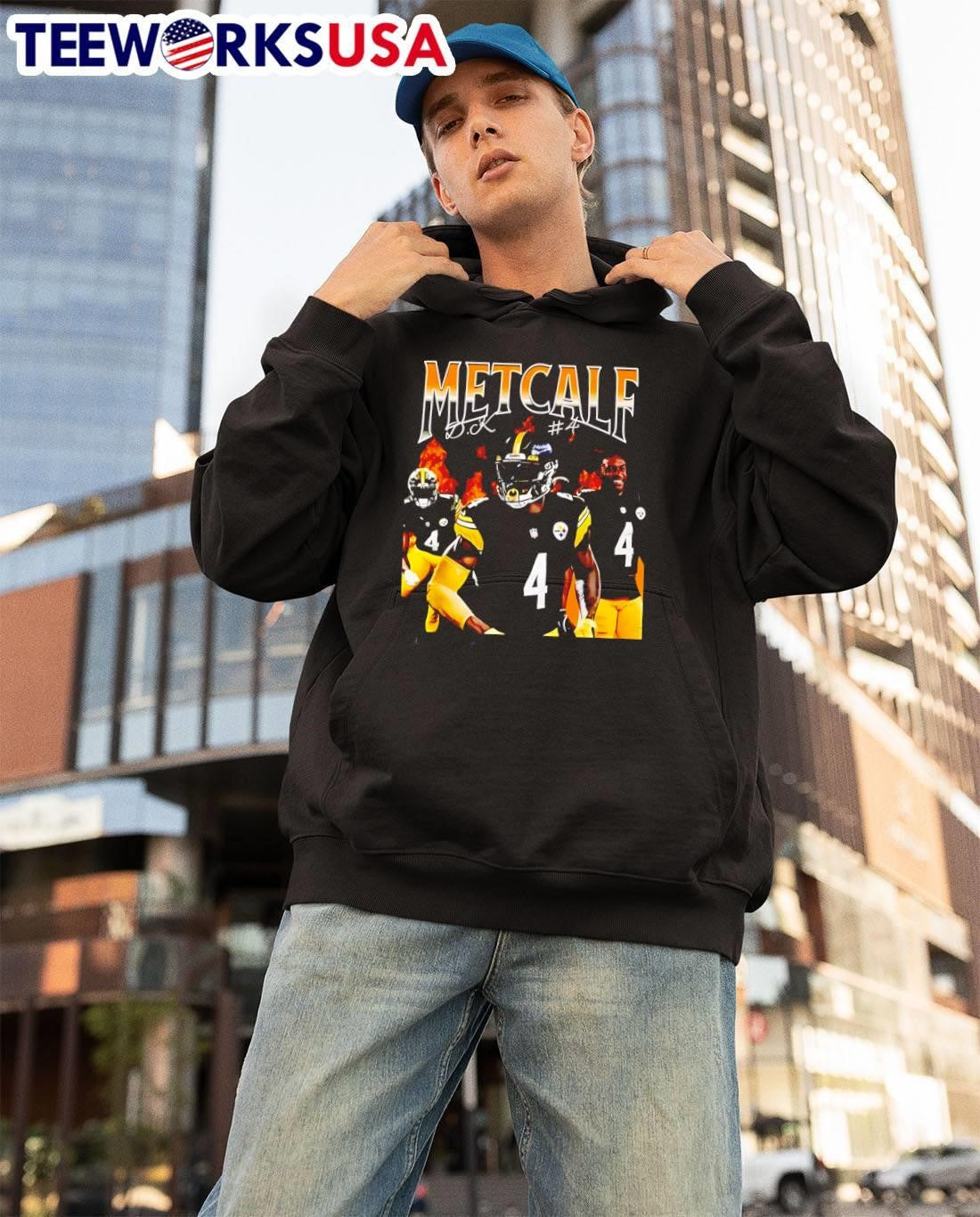 Metcalf D.K. 4 Football Player On Fire - Adult & Kids T-Shirts, Sweatshirts & Hoodies apparel design preview 3