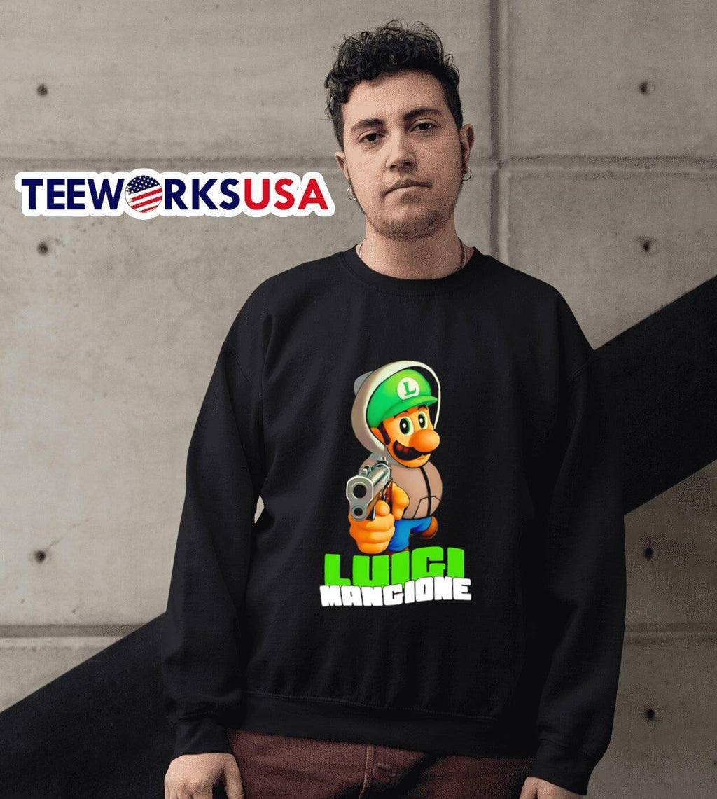 Luigi Mangione holding gun - Adult & Kids T-Shirts, Sweatshirts & Hoodies apparel design preview 6