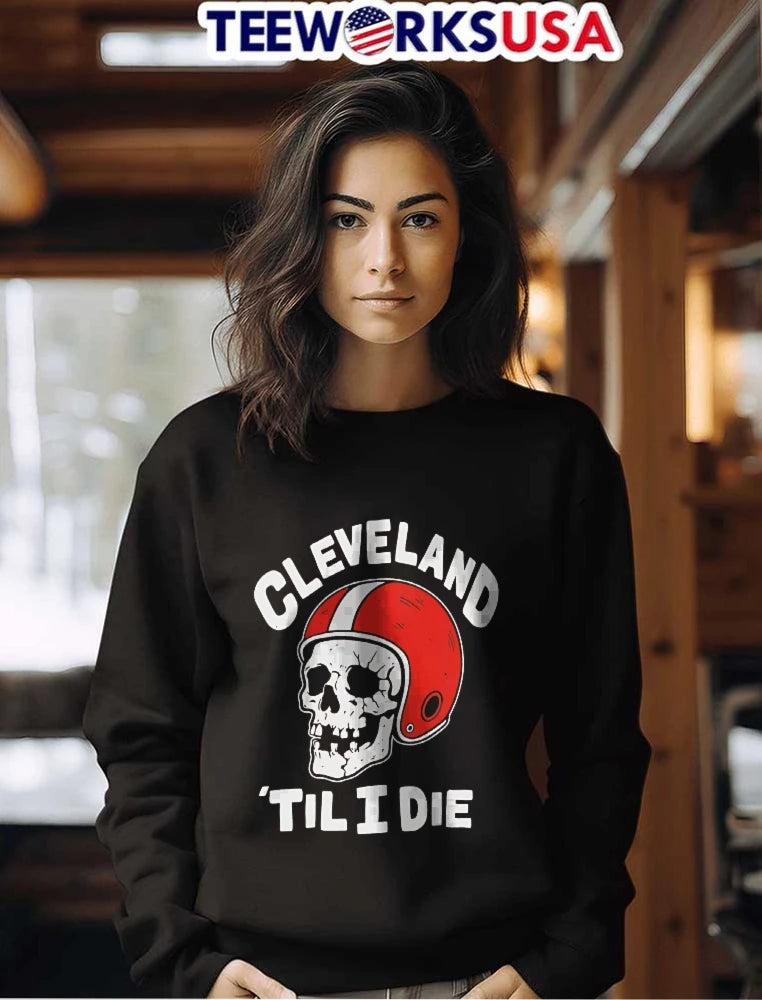 Cleveland Til I Die Skull Wearing Retro Red Striped - Adult & Kids T-Shirts, Sweatshirts & Hoodies apparel design preview 7