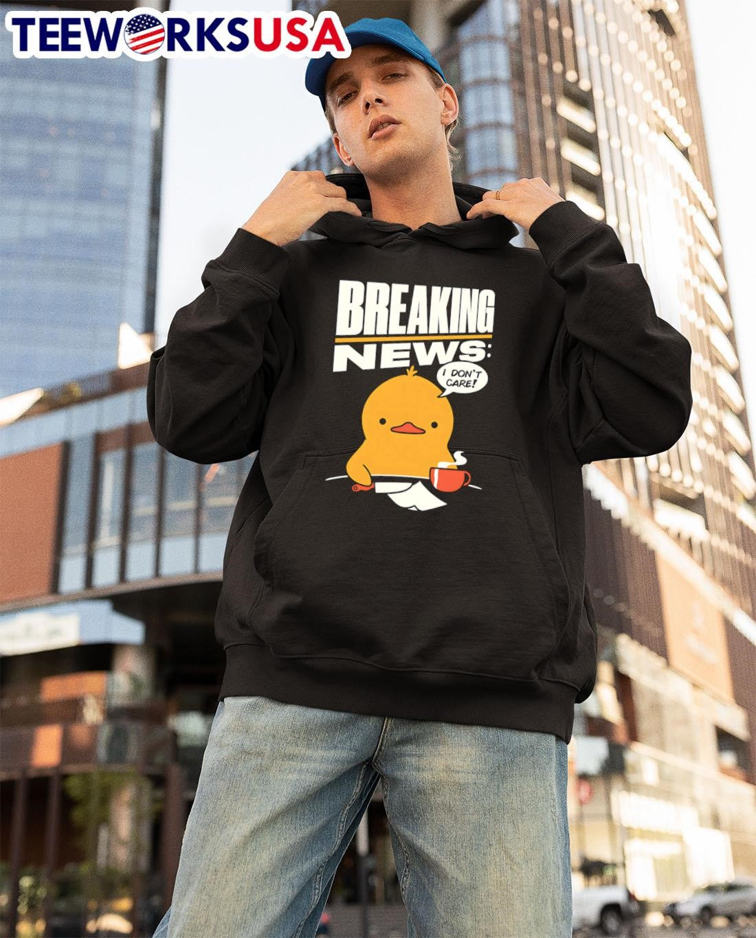 Breaking News I don't care Duck cartoon - Adult & Kids T-Shirts, Sweatshirts & Hoodies apparel design preview 3