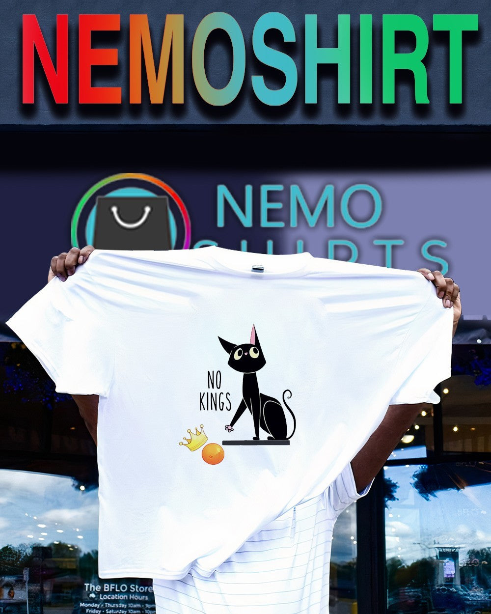 No Kings with black cat - Adult & Kids T-Shirts, Sweatshirts & Hoodies apparel design preview 1