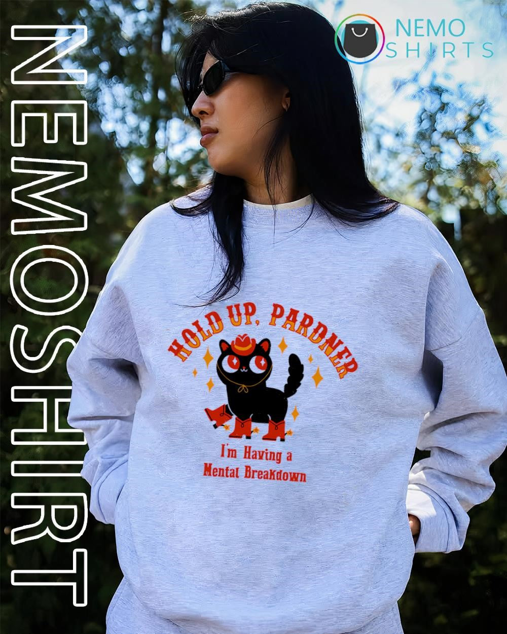 Demon Cat hold up pardner I'm having a mental - Adult & Kids T-Shirts, Sweatshirts & Hoodies apparel design preview 2