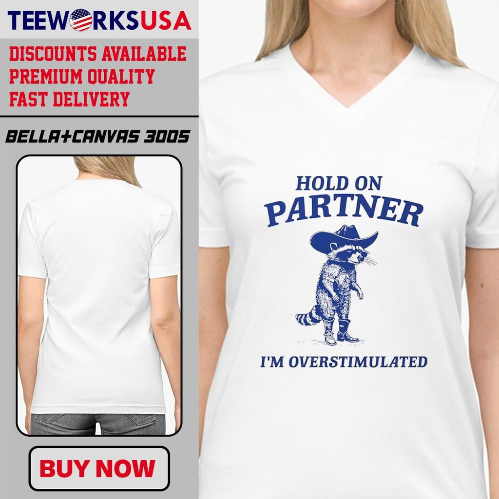 Hold on partner I'm overstimulated Raccoon Cowboy - Adult & Kids T-Shirts, Sweatshirts & Hoodies apparel design preview 4