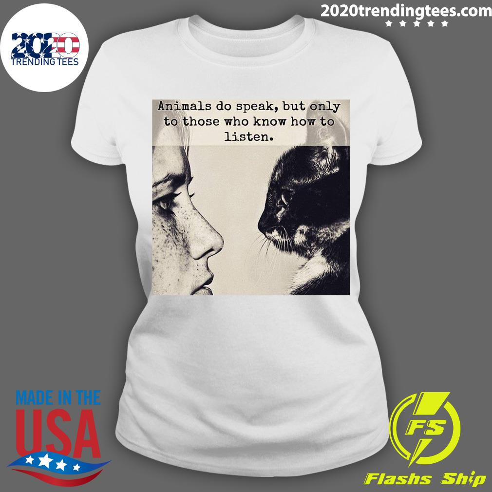 Girl And Cat Animals Do Speak But Only To Those Who - Adult & Kids T-Shirts, Sweatshirts & Hoodies apparel design preview 3