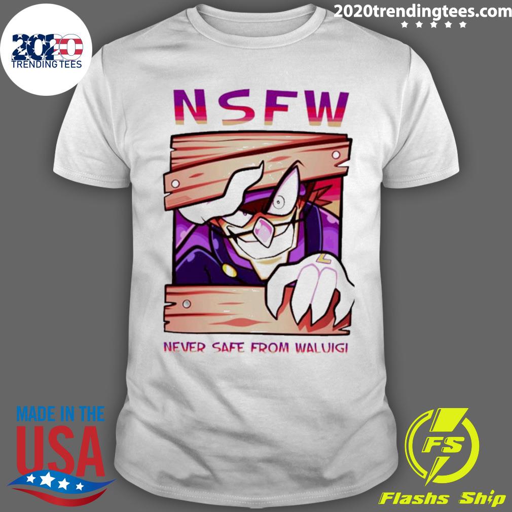 Official nsfw Never Safe From Waluigi - Adult & Kids T-Shirts, Sweatshirts & Hoodies apparel design preview 1