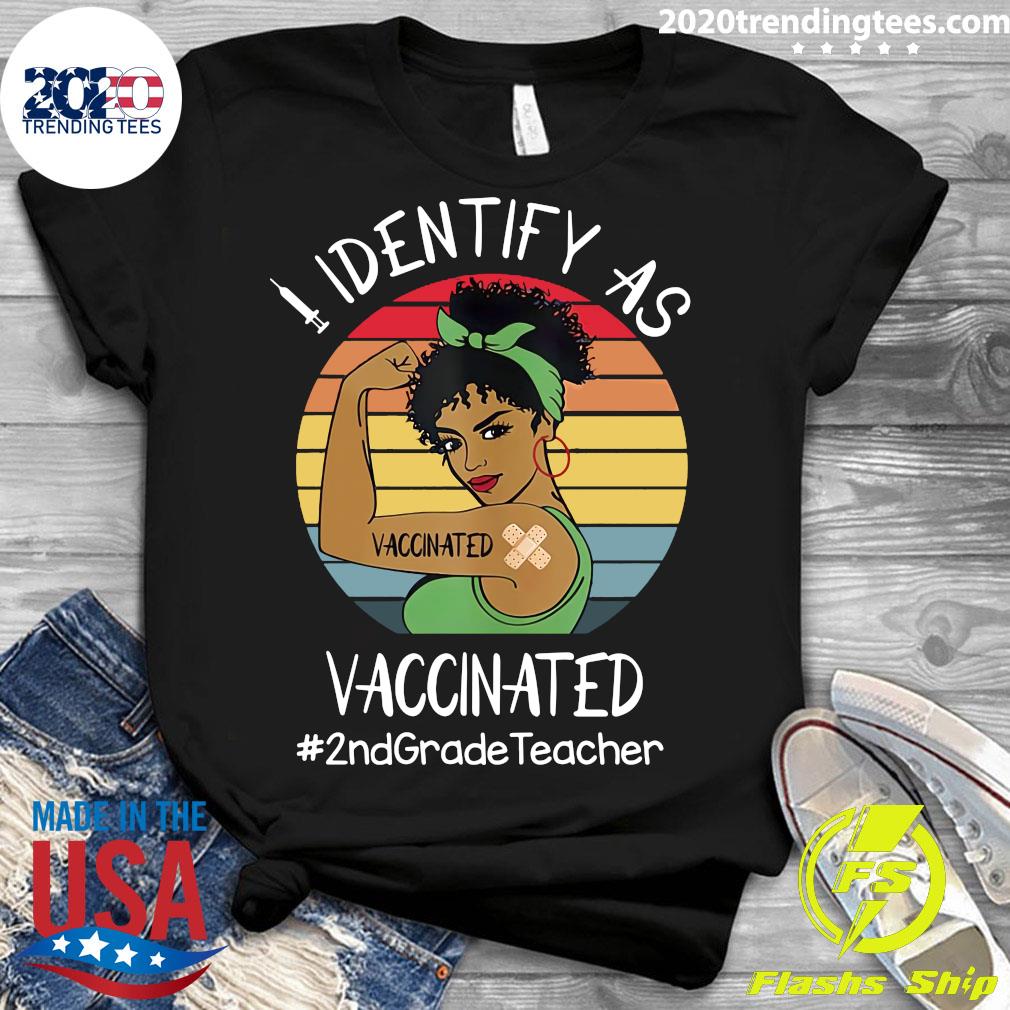 I Identify As Vaccinated 2nd Grade Teacher Vintage - Adult & Kids T-Shirts, Sweatshirts & Hoodies apparel design preview 3