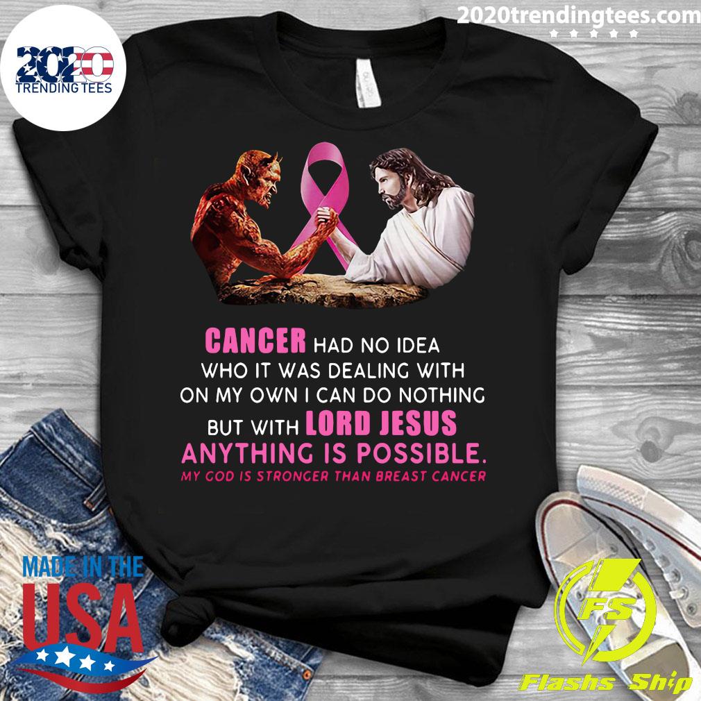 Jesus And Satan Cancer Had No Idea Who It Was Dealing - Adult & Kids T-Shirts, Sweatshirts & Hoodies apparel design preview 3