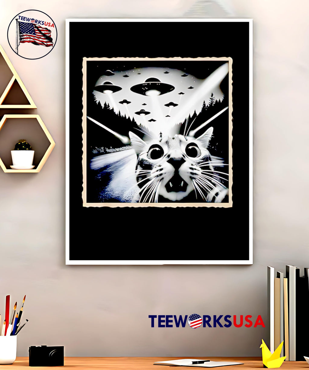 Cat Selfie With Ufo Alien - Adult & Kids T-Shirts, Sweatshirts & Hoodies apparel design preview 5