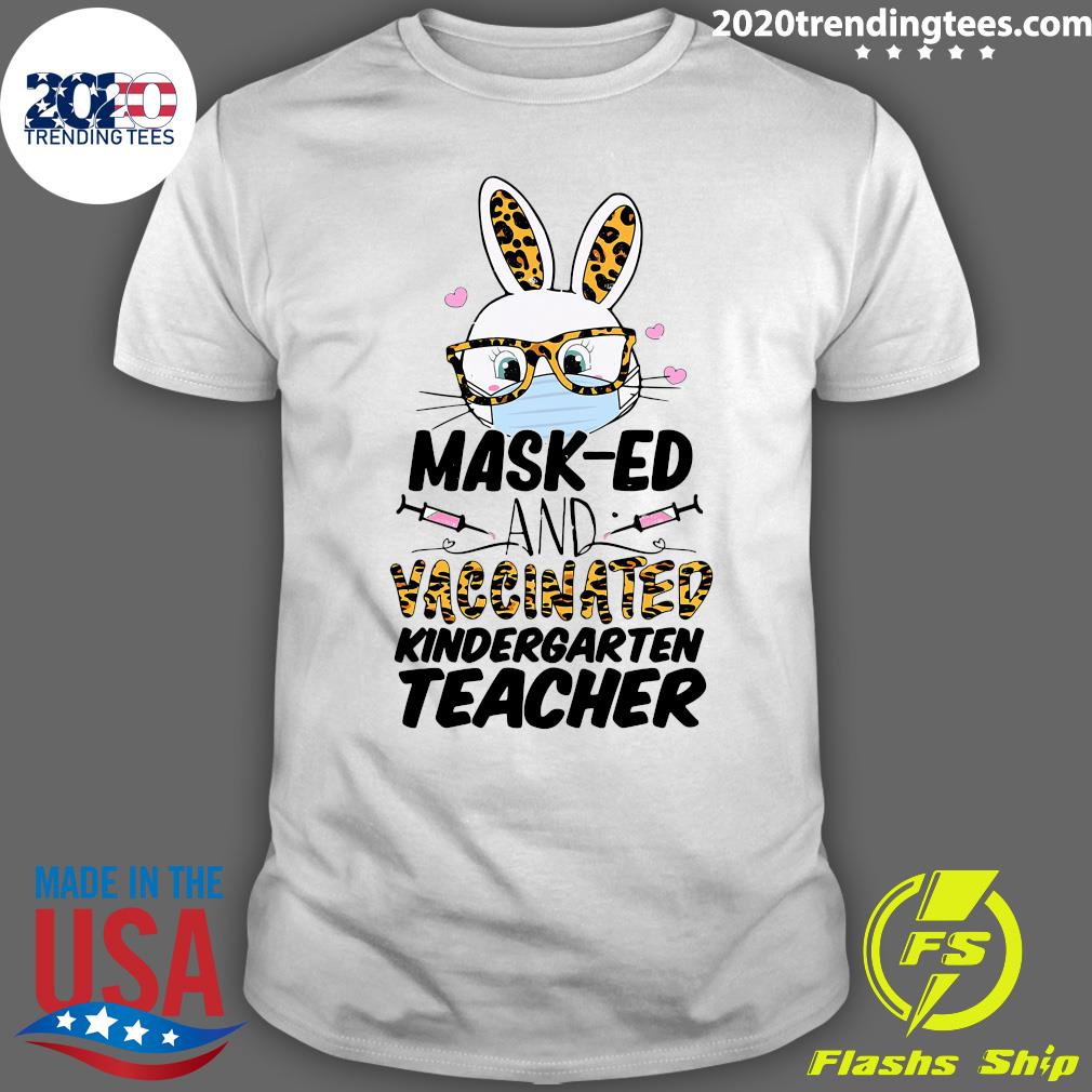 Mask-ed And Vaccinated Kindergarten Teacher Easter - Adult & Kids T-Shirts, Sweatshirts & Hoodies apparel design preview 1