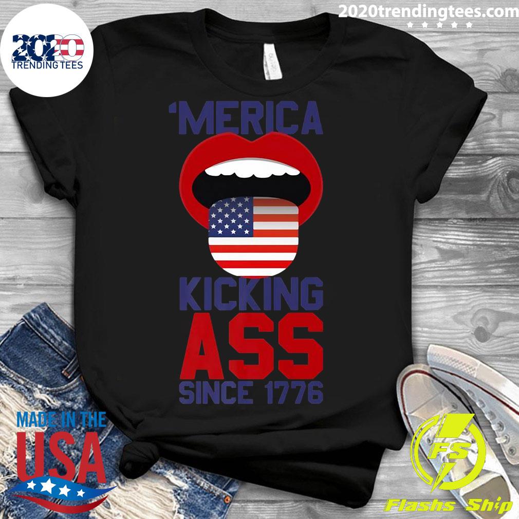 Merica Kicking Ass Since 1776 American Flag - Adult & Kids T-Shirts, Sweatshirts & Hoodies apparel design preview 3