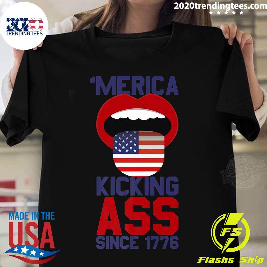 Merica Kicking Ass Since 1776 American Flag - Adult & Kids T-Shirts, Sweatshirts & Hoodies apparel design preview 1