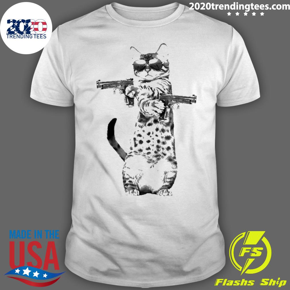 Nice cat With Gun Kitty Kitten Lover - Adult & Kids T-Shirts, Sweatshirts & Hoodies apparel design preview 1