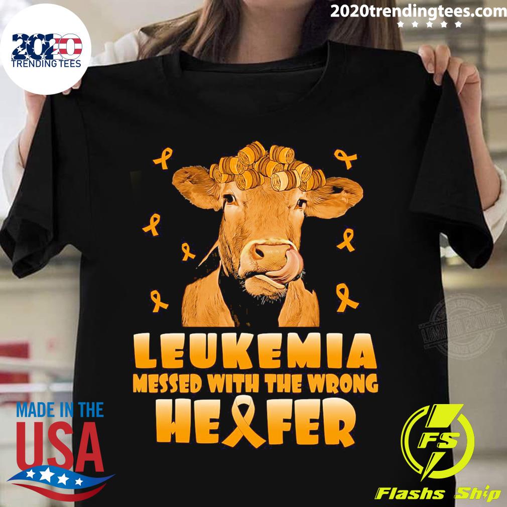 Nice cow Leukemia Messed With The Wrong Heifer - Adult & Kids T-Shirts, Sweatshirts & Hoodies apparel design preview 1